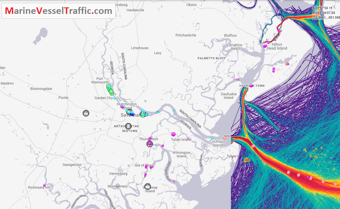 Live Marine Traffic, Density Map and Current Position of ships in SAVANNAH RIVER